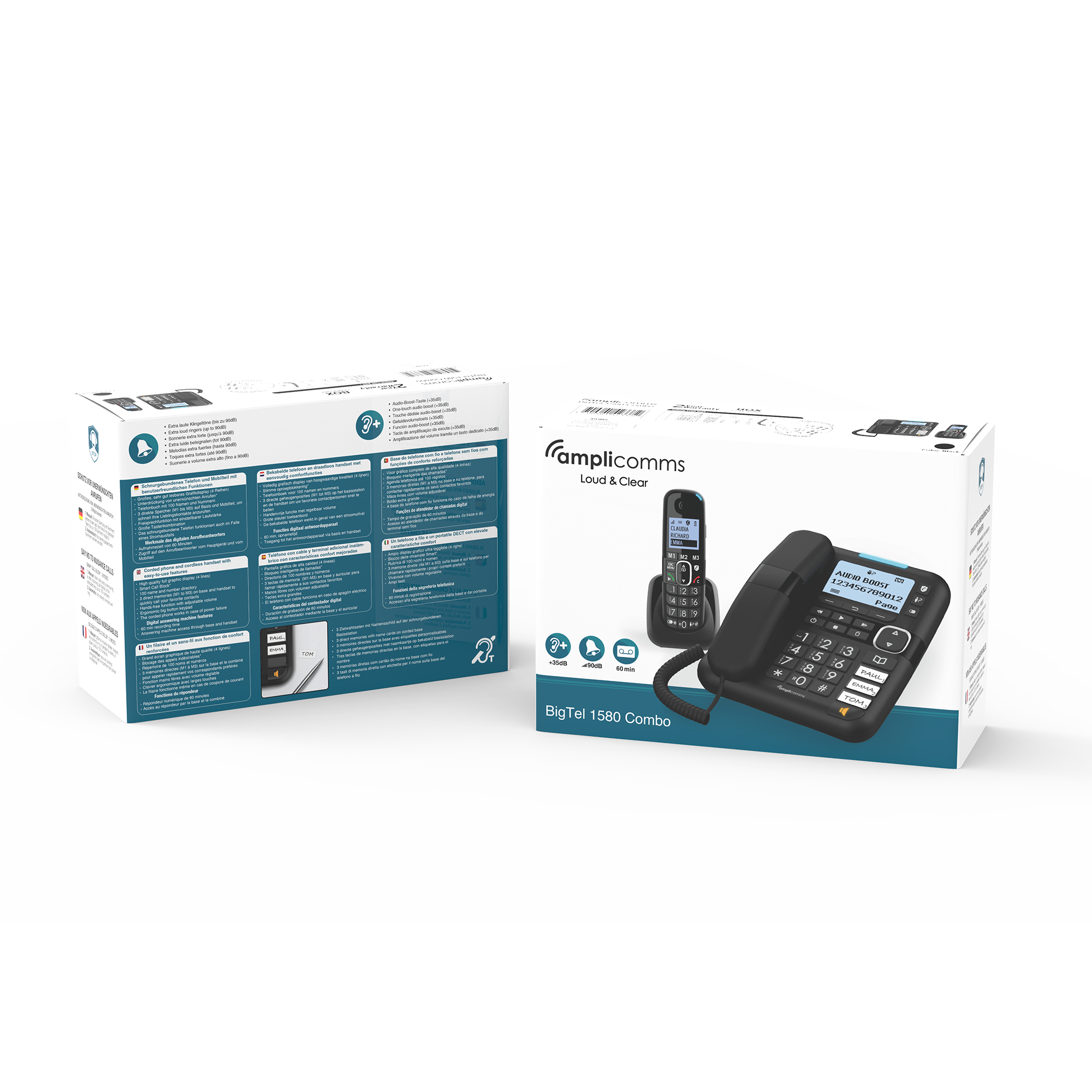 Amplicomms BigTel 1480 teléfono amplificado y flexible incluye un teléfono  de escritorio y un teléfono inalámbrico de botón grande, dúo, fijo +  Inalámbrico Hogar Casa Personas Mayores - AliExpress