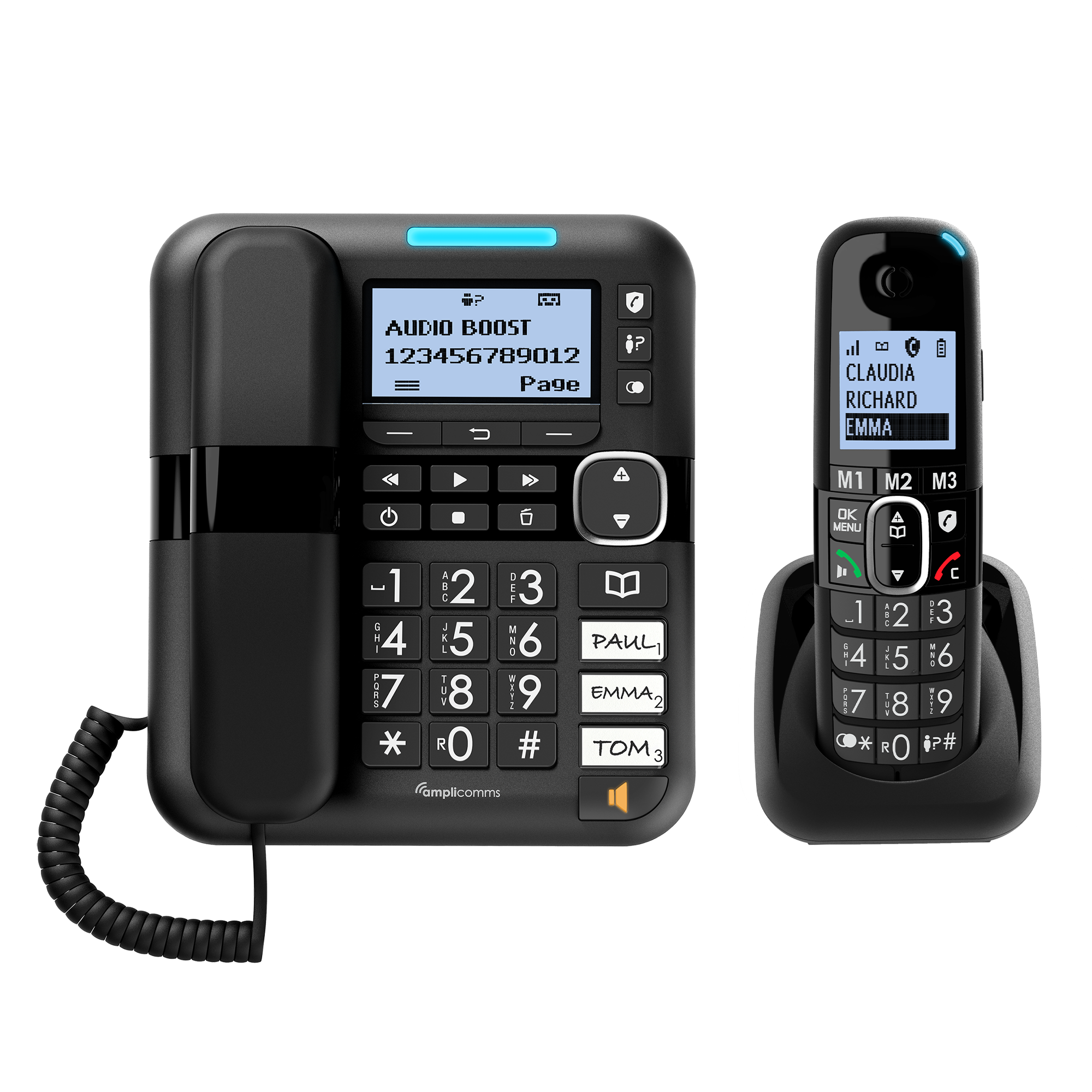 Amplicomms BigTel 1480 teléfono amplificado y flexible incluye un teléfono  de escritorio y un teléfono inalámbrico de botón grande, dúo, fijo +  Inalámbrico Hogar Casa Personas Mayores - AliExpress